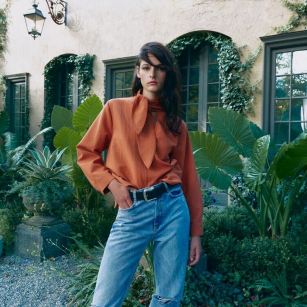 Zara textured tied blouse NWT XS